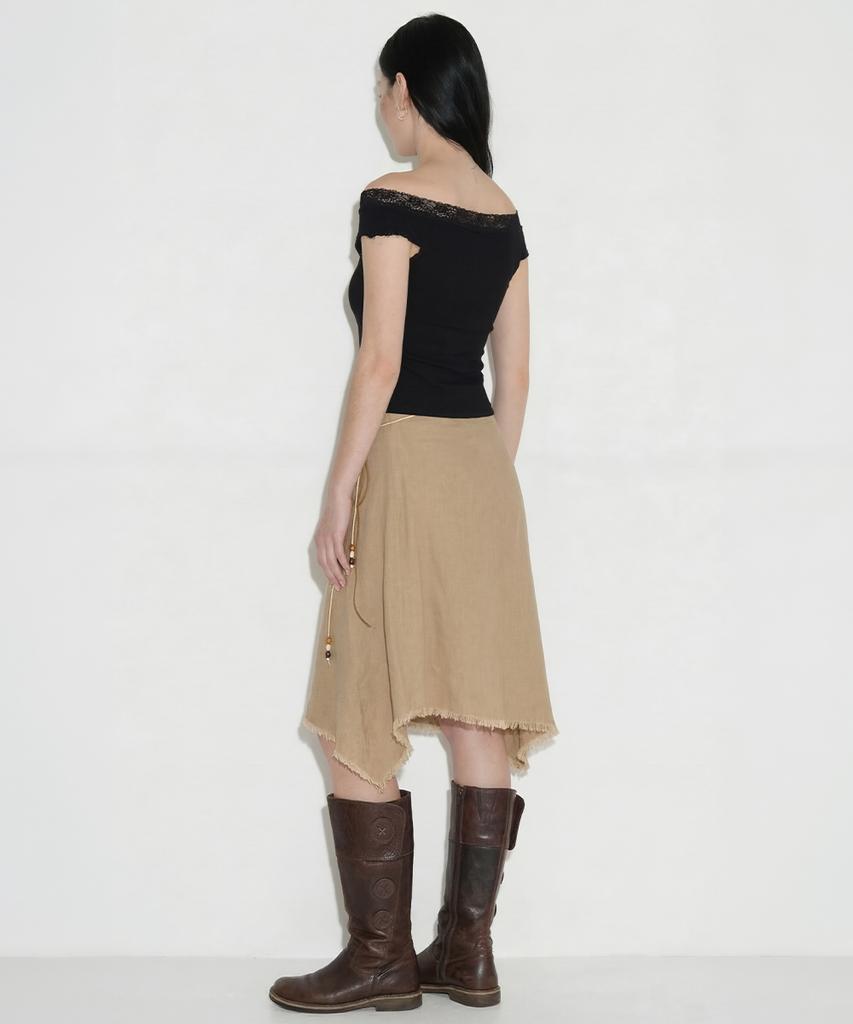 Cecese Bohemian Asymmetrical Cut Skirt Beige