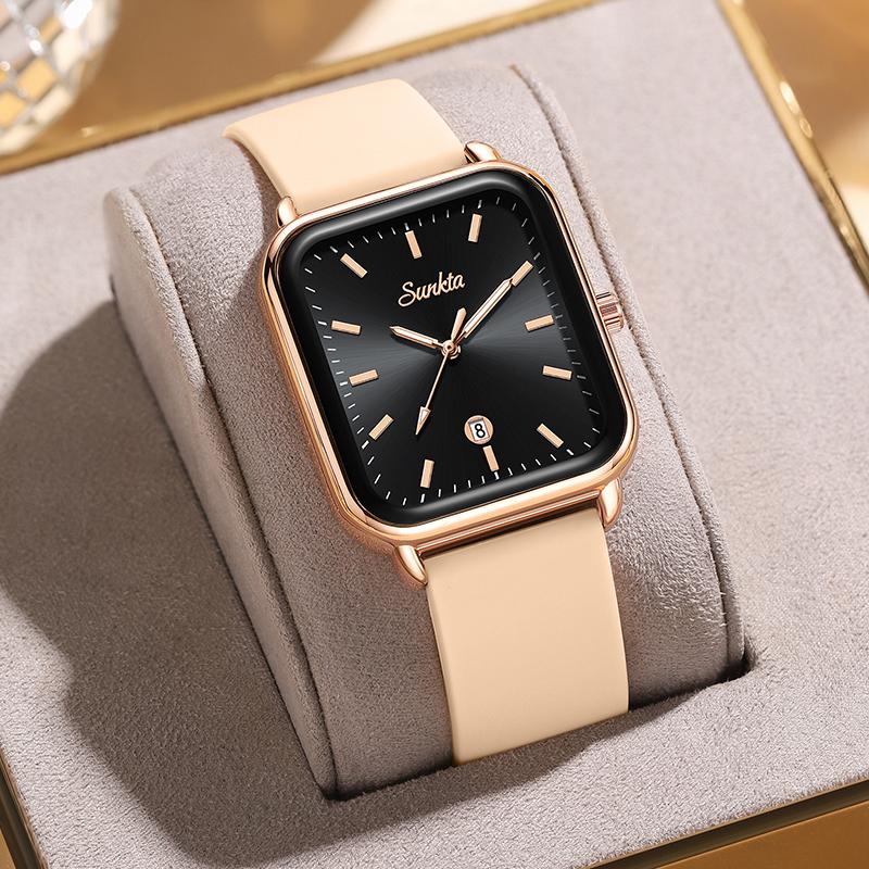 

SUNKTA New Rose Gold Bracelet Watch Women Square Waterproof Luminous Women s Quartz Wristwatch Fashion Luminous Watch for Women