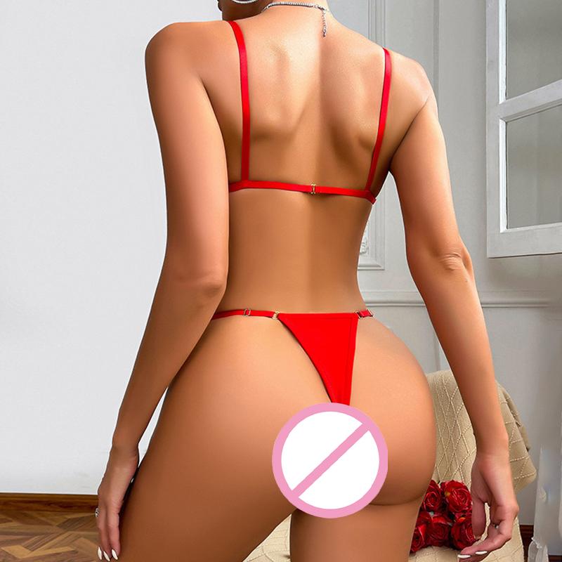 Sexy Lingerie for Woman Bowknot Tie Top Erotic Backless Bra Panty Two-Piece Set Underwear Female Thongs Bralette Outfits