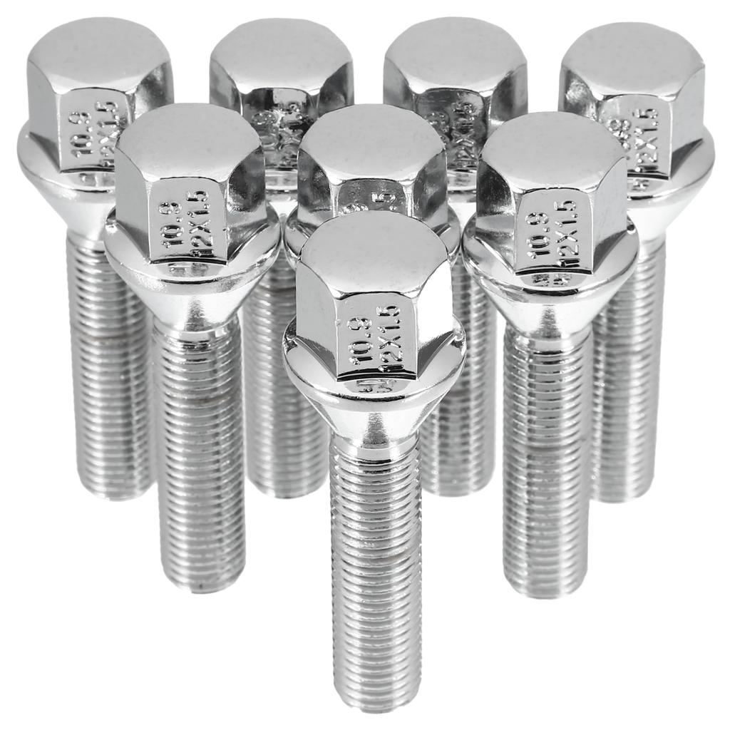 uxcell Kónická dosedací plocha Šroub kola Matice kola Chromová sada šroubů kola 17mm dřík M12 x 1.5 8ks