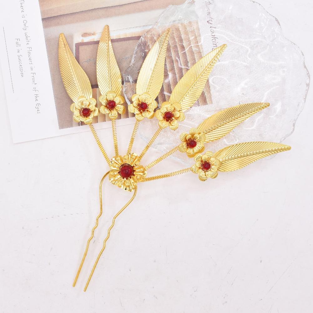 Ancient Thai Hair Sticks Rhinestone Golden Hair Fork Retro U-shaped Hairpin  Hanfu