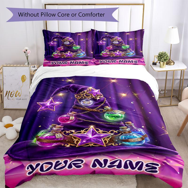 3pcs Custom Name Magical Potion Adventure Bedding Set Printed Bedding Set Duvet Cover Closure Includes 1 Duvet Cover & 2 Pillowcases Bedroom Decor