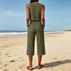 Sleeveless Crop Top and Wide Leg Pants Two Piece Set for Women Loose Fit High Waist with Pockets Casual Outfit