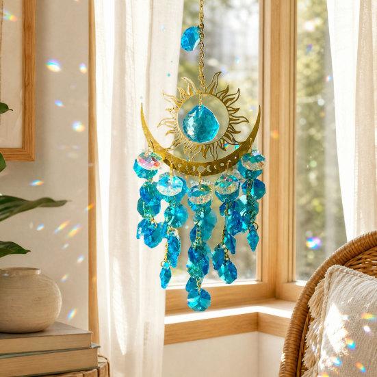 Boho Sun Moon Crystal Suncatcher, Hanging Garden Suncatchers, Sun Crystal Decoration for Window & Garden, Decorative Hanging Ornament