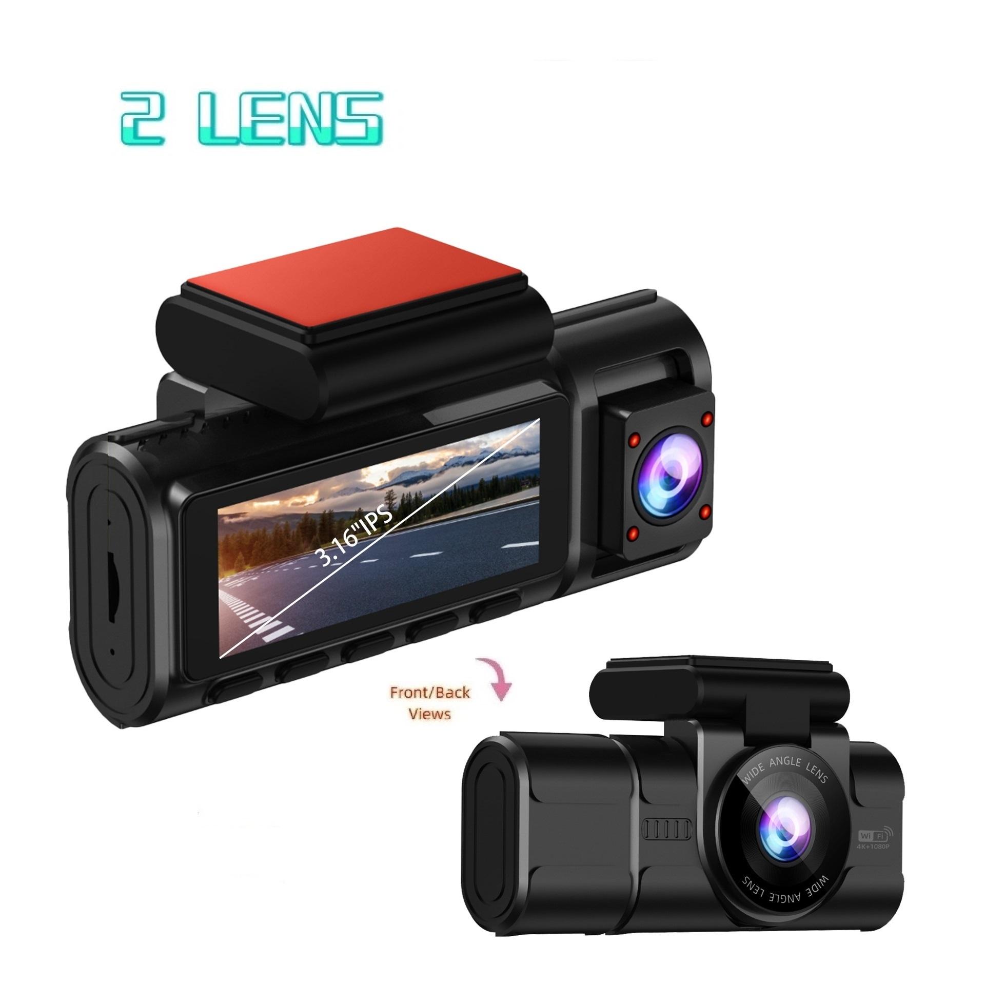 

4K Dash Cam, 2-3 Lenses Optional, WiFi, Night Vision, 170° Fisheye, Smartphone Sync, Parking Monitor 2 Lens