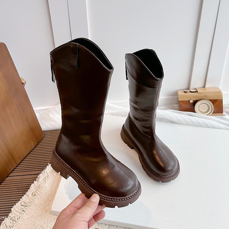 Chaussures Antidérapantes - Nouvelles Bottes Longues pour Enfants, Bottes Hautes en Cuir Souple, Bottes pour Filles