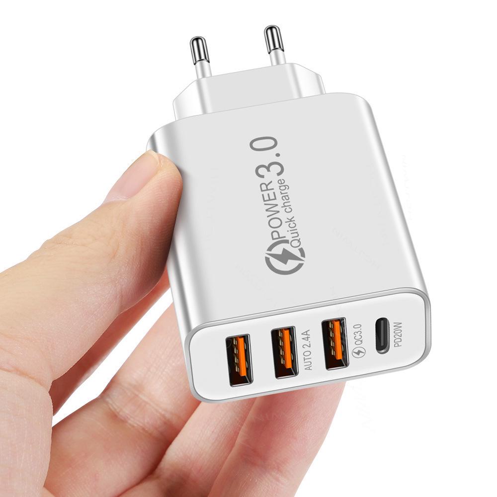 Mobile Charger: 2A 3-USB + PD Type-C Multi-Port Travel Adapter