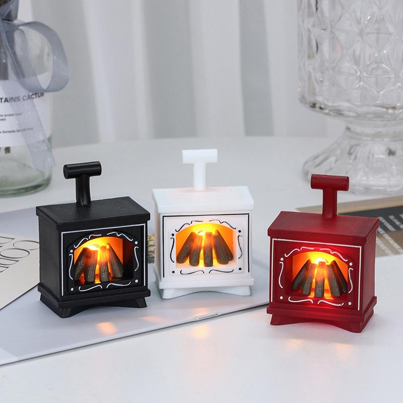Dollhouse Miniature Fireplace Glowing Stove Model House Furniture Kitchen Living Scene Decor Toy