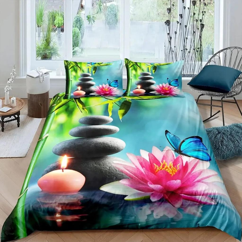 Bamboo Duvet Cover Set Queen Size Luxury Tree Print Bedding Retro Floral Quilt Cover Soft Breathable Bamboo Branches Design