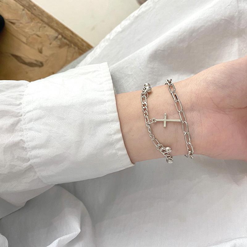 Japan and South Korea trend stacked cross bracelet ins simple light luxury exquisite girlfriend jewelry titanium steel bracelet men's tide