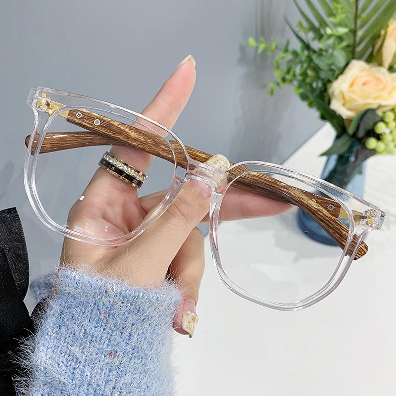 New Wood Grain Anti Blue Light Women'S Glasses Retro Large Frame Casual Trend Anti Blue Light Versatile Frame Glasses