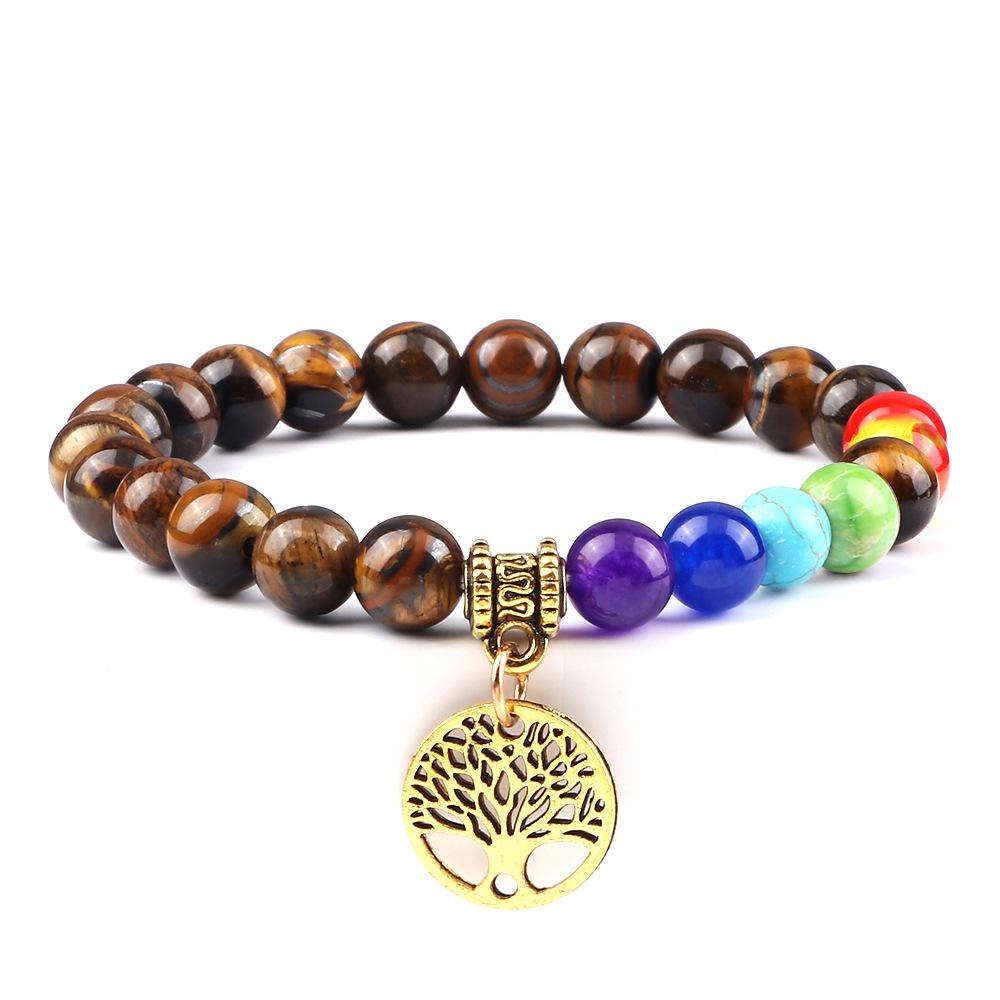 European & American Cross-Border E-commerce Creative 8mm Bead Bracelet with Volcanic Lava & Wooden Beads featuring an Alloy Tree of Life Pendant.