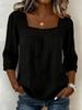 2026 Women's Summer Square Neck Lace Patchwork Cotton Linen Top
