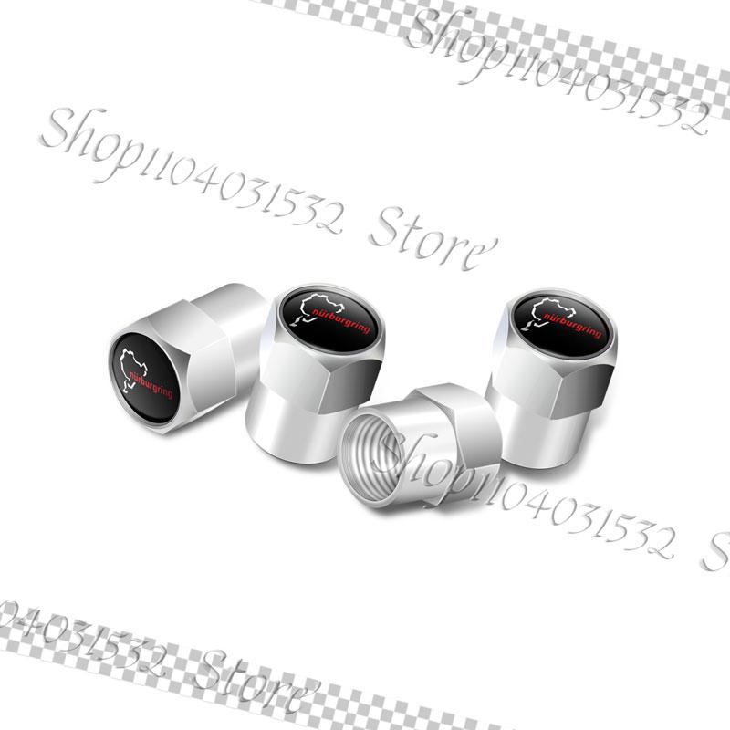 

4Pcs Universal Metal Alloy Nurburgring Motor Sport Racing Road Logo Emblem Car Wheel Tire Valve Tyre Air Case Accessories