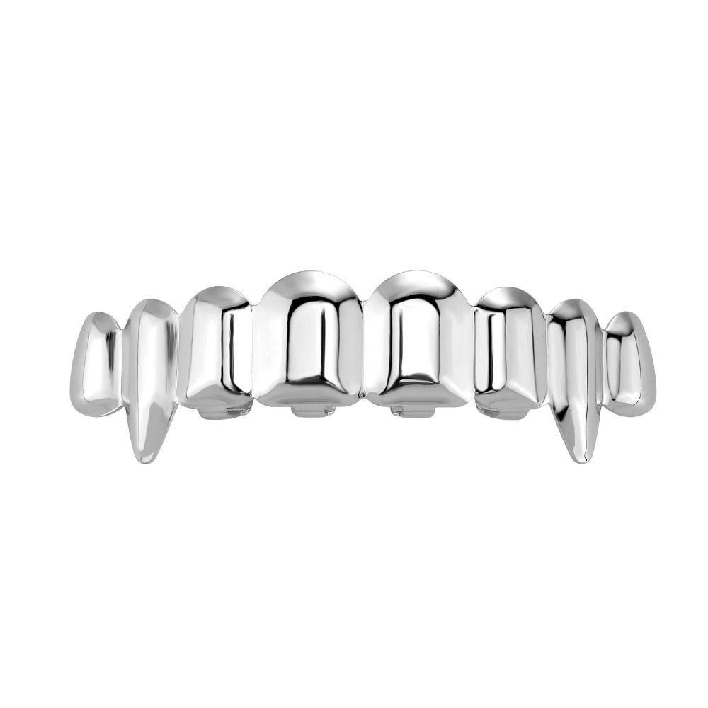 8/8 Teeth Grillz Top Bottom Set Hip Hop Mouth Tooth Caps Unisex Fangs Glossy Teeth Cosplay