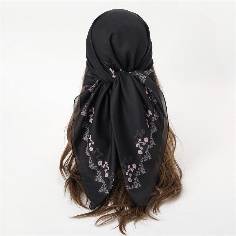 New Muslim Square Hijab Scarf Print Turban Thick Cotton Hair Bonnet Night Cap For Sleeping Elastic Sunscreen Bandana 90x90cm for daily use