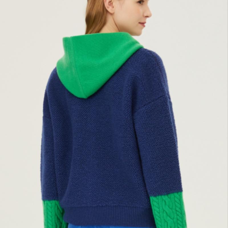 Benetton Bluză tricotată cu glugă și fermoar în blocuri de culoare Bakca1511