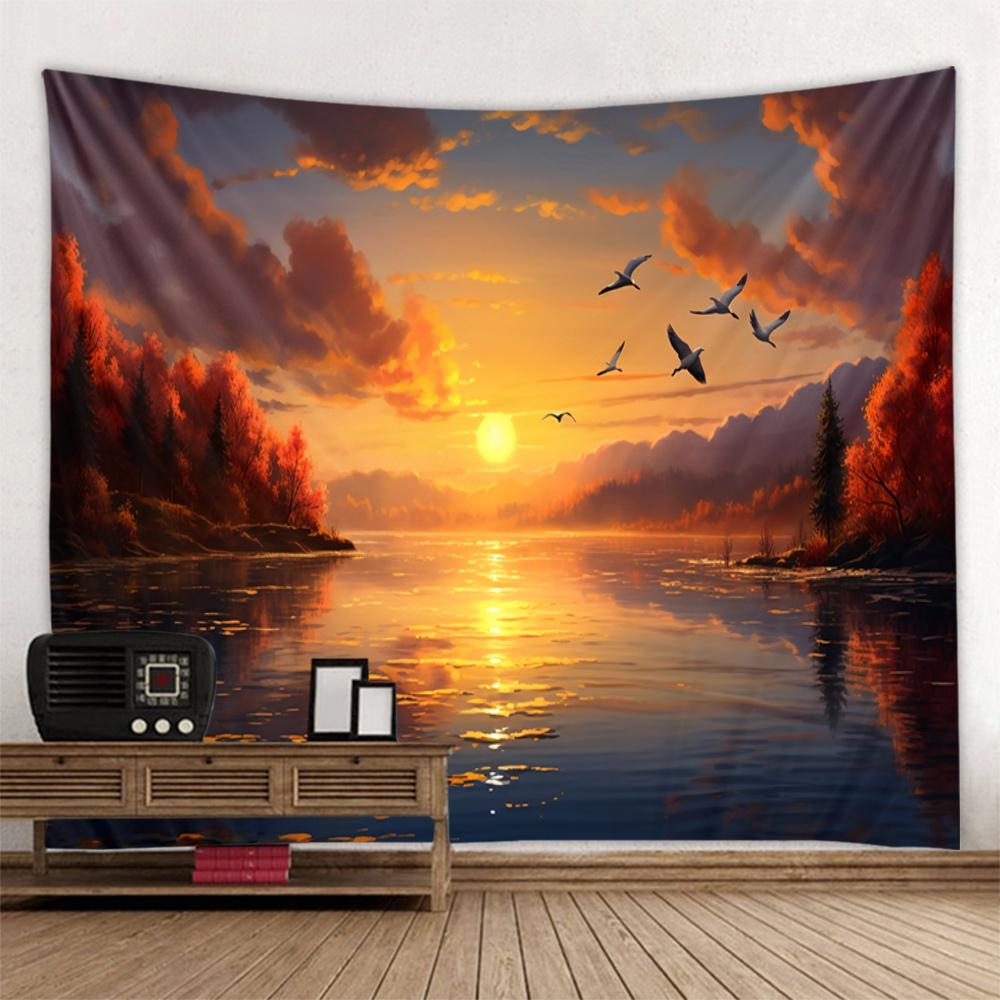 Landscape Oil Painting Tapestry Forest, Peacock, Castle, Dreamy Wall Hanging Cloth, Starry Sky Sunrise, Home Art Decoration