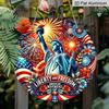 2D Flat, 1pc Vintage Patriotic Independence Day Aluminum Wall Decor - Statue of Liberty with Fireworks, American Flag Colors - Heavy-Duty Rustproof