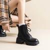 Women New Fashion Short Boots Women Cowhide Retro British Style Ankle Boots Casual Zipper High Heels Thick Soled Women Shoes