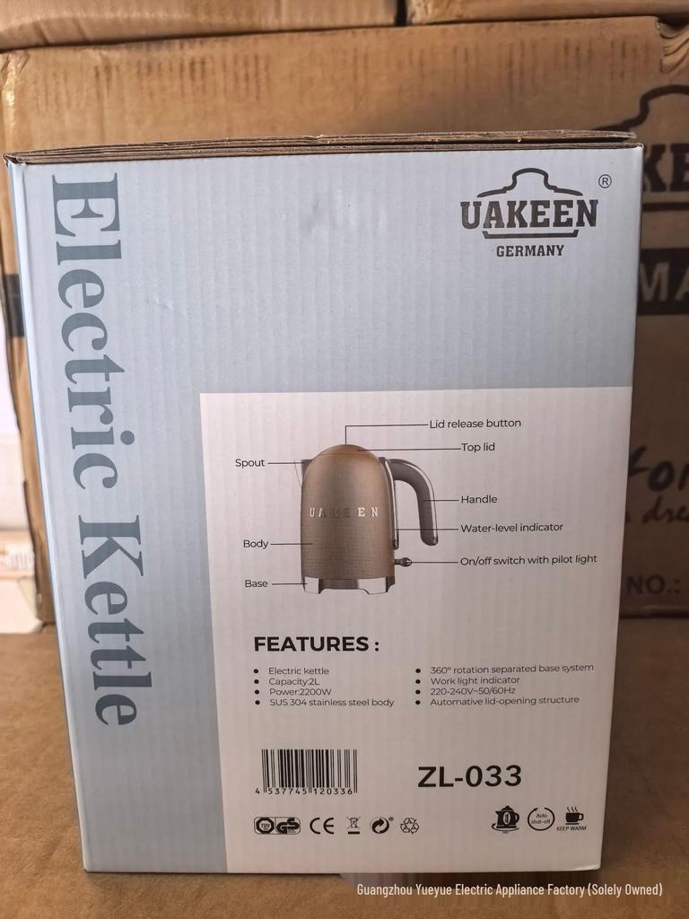 Bollitore Elettrico Lussuoso UAKEEN da 2L in Acciaio Inossidabile con Coperchio Interno in Acciaio