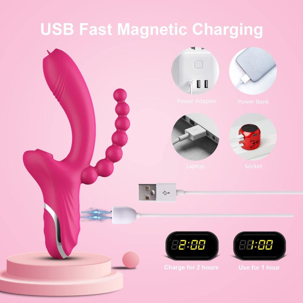 Dual-Ended Vibrating Dildo with Clitoral Suction & Licking, Intense Massage, Adult Toy for Women
