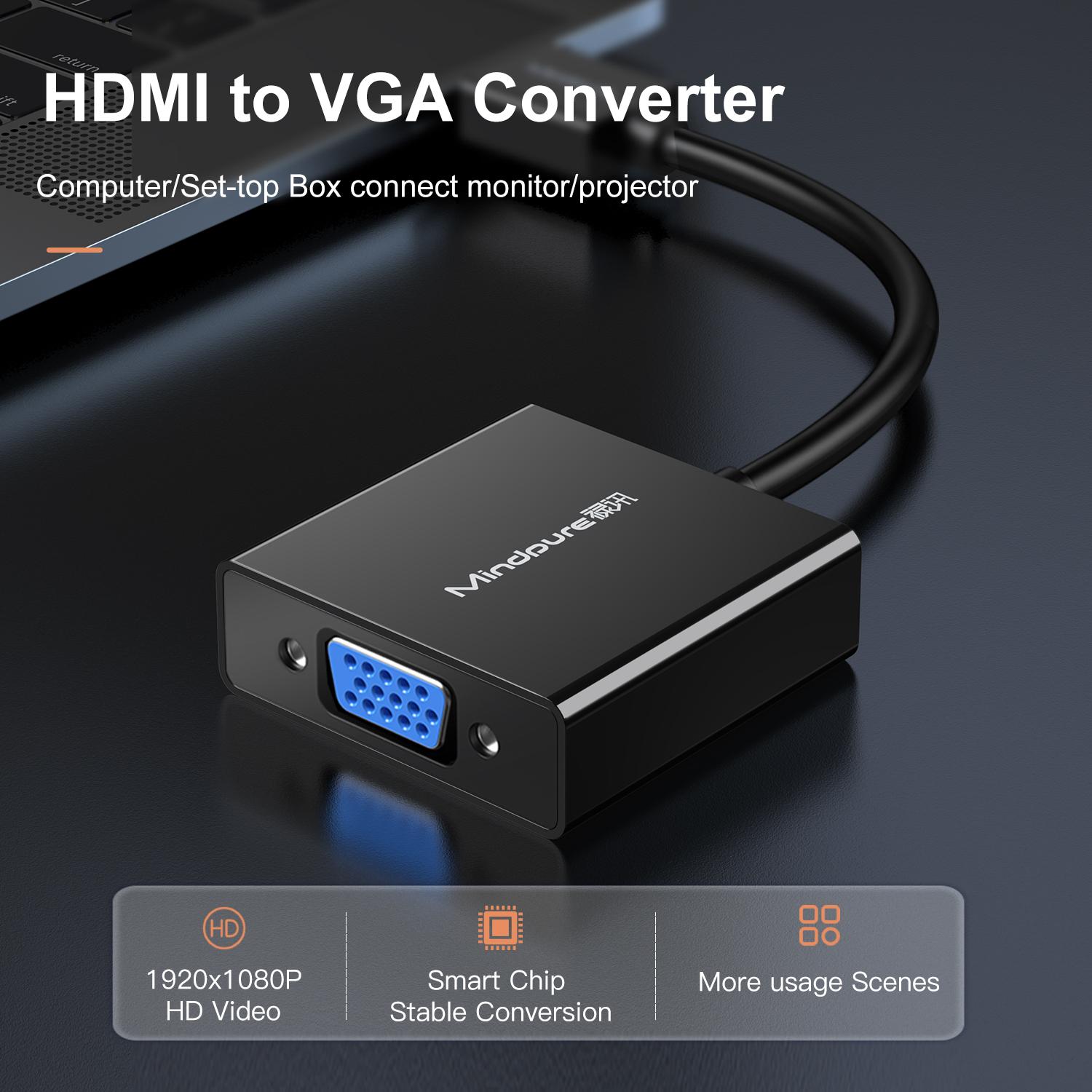 

MINDPURE AD022 1080P/60Hz HDMI Male to VGA Female Adapter Cable for PS4/Xbox/Laptops White