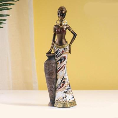 62KD Soška africké ženy Retro exotická kmenová dáma Stolní ozdoba Pryskyřičná socha