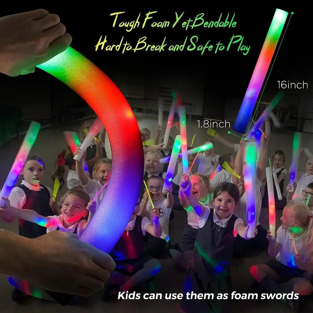 1-50PCS LED Glow Sticks Bulk Colorful RGB Glow Foam Stick Light Stick Cheer Tube Dark Light for Conrts Birthday Wedding Party