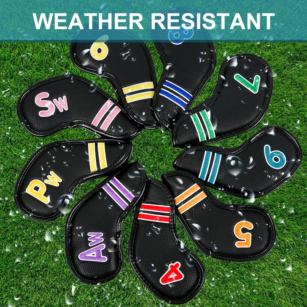 9Pcs PU Leather Golfs Iron Headcover Thick Synthetic Watertight Golfs Iron Head Cover Club Headcover Fit Most Brand