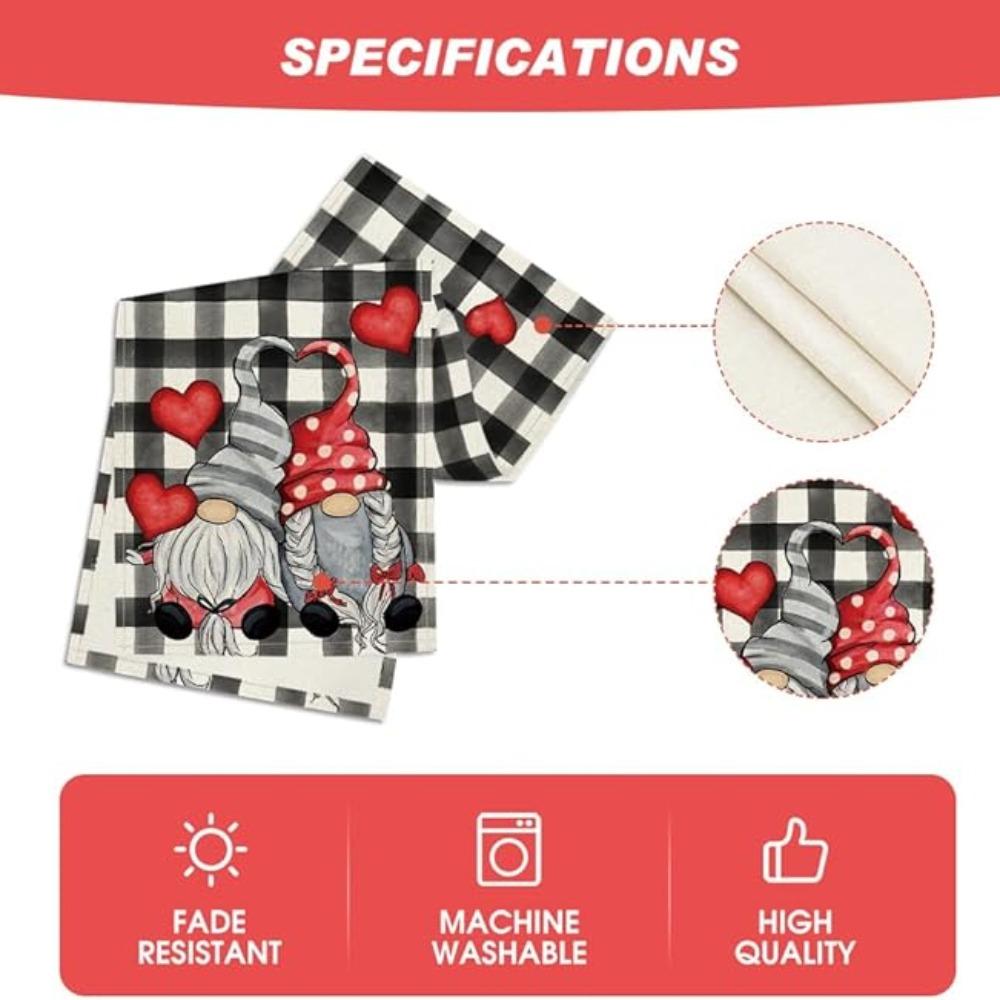 Hearts Gnomes Love Buffalo Plaid Valentine's Day Placemats Anniversary Wedding Holiday Table Mats for Party Kitchen Dining Decoration