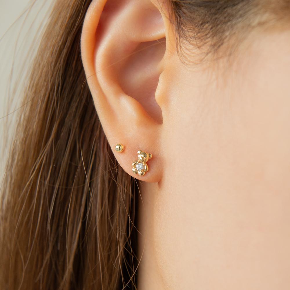 Lunne 14K Teddy Bear Stone Piercing (14K Gold) #E03