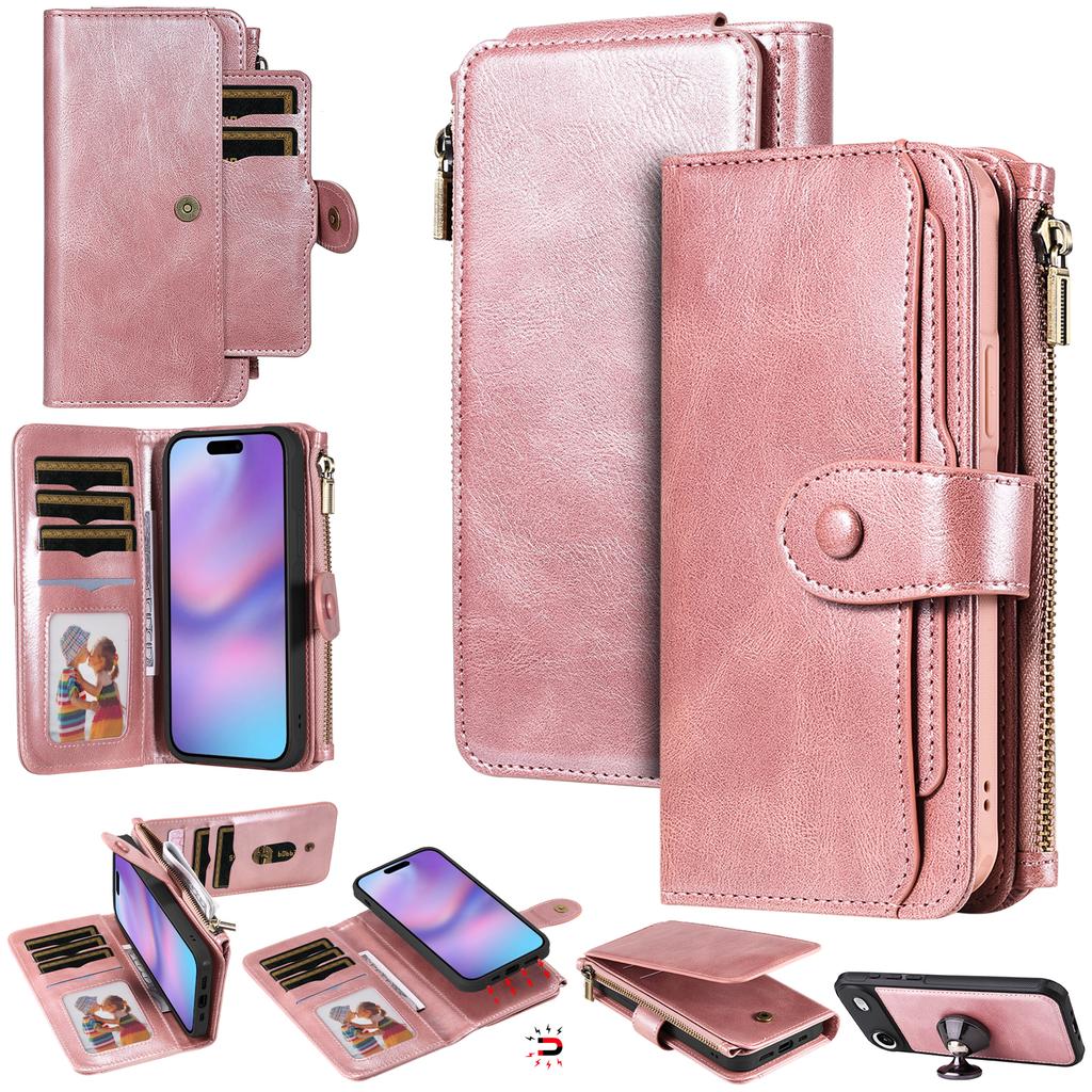 For iPhone 17 Air Phone Case PU Leather Zipper Wallet Detachable Cover