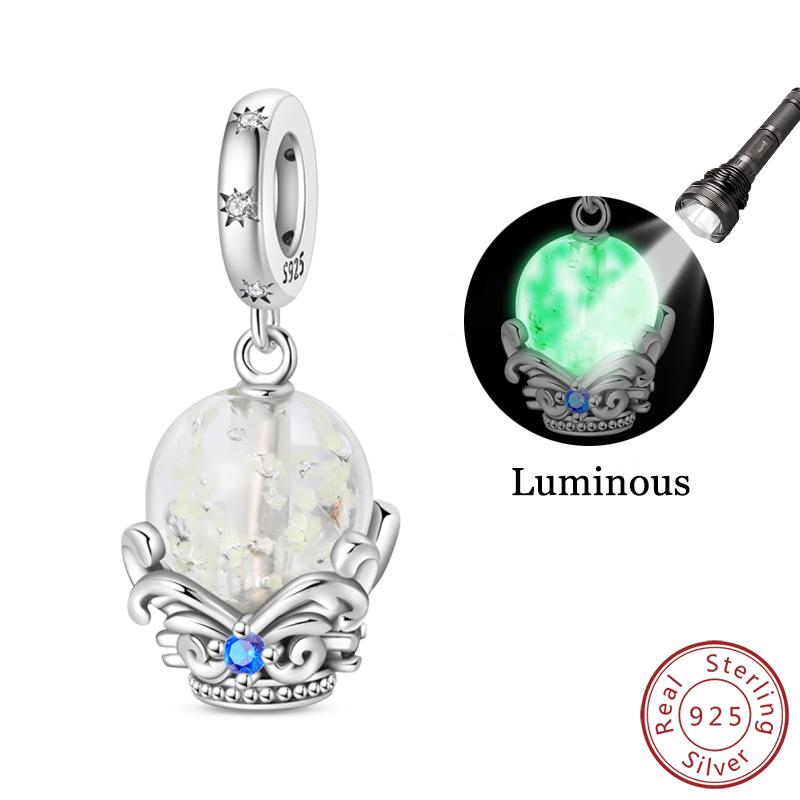 925 Silver Luminous Elf Lantern Fish Glass Planet Pendant Fit Pandach 925 Bracelet DIY Jewelry Design