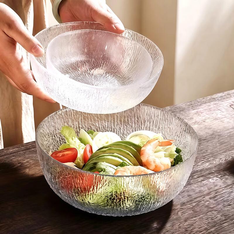 Hammered Clear Glass Salad Bowl