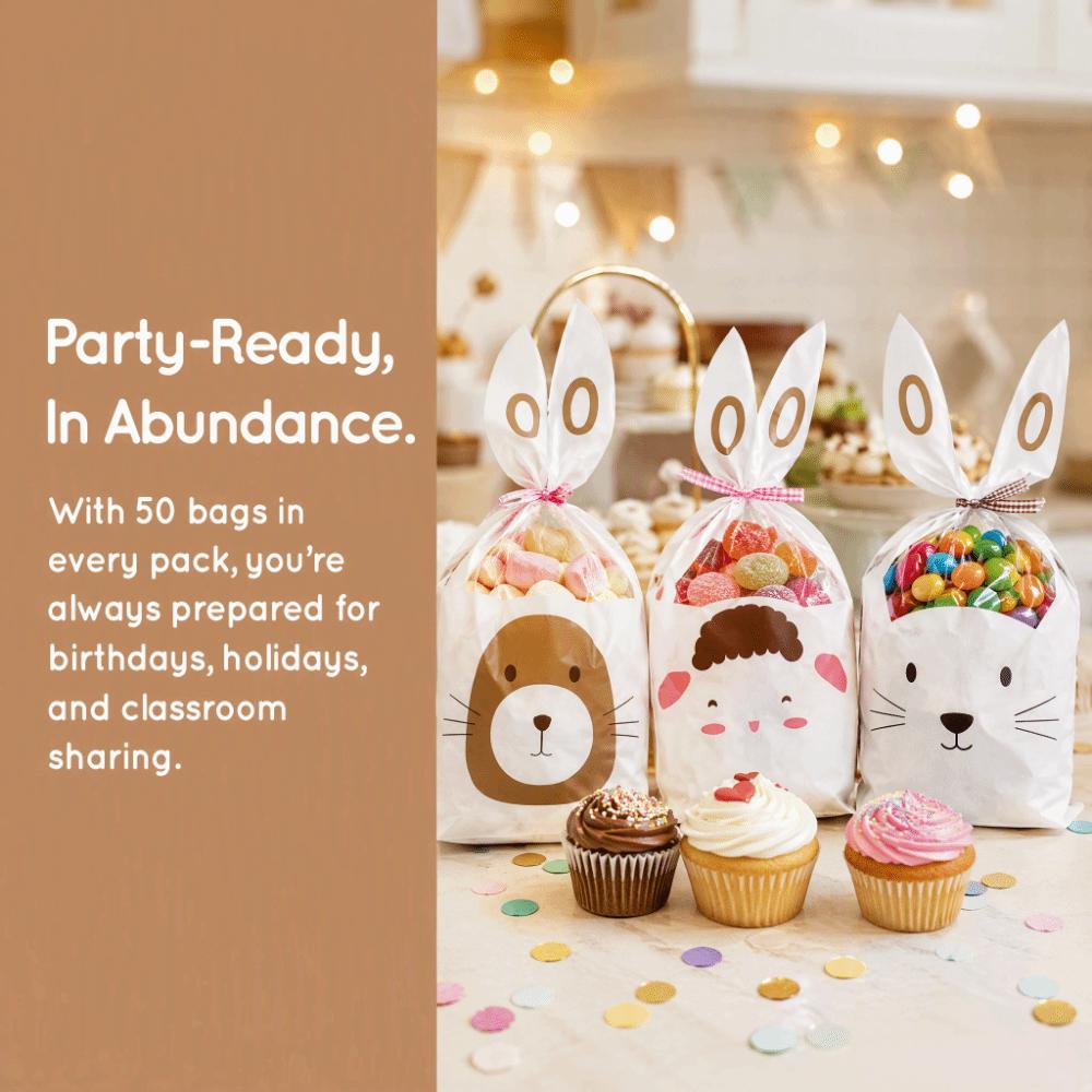 50PCS Long Ear Treat Bags Bunny Sheep Mouse Print Snack Packaging Bag Qingtuan Snack Gift Packaging