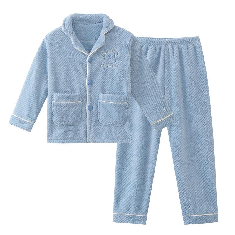 Warm Flannel Boys' Pajamas - Milk Velvet Coral Fleece Winter Sleepwear for Children