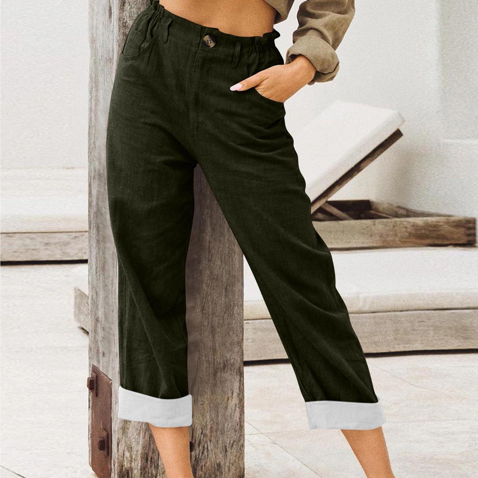 

Женские брюки летние широкие повседневные однотонные брюки с высокой талией и карманами S коричневый