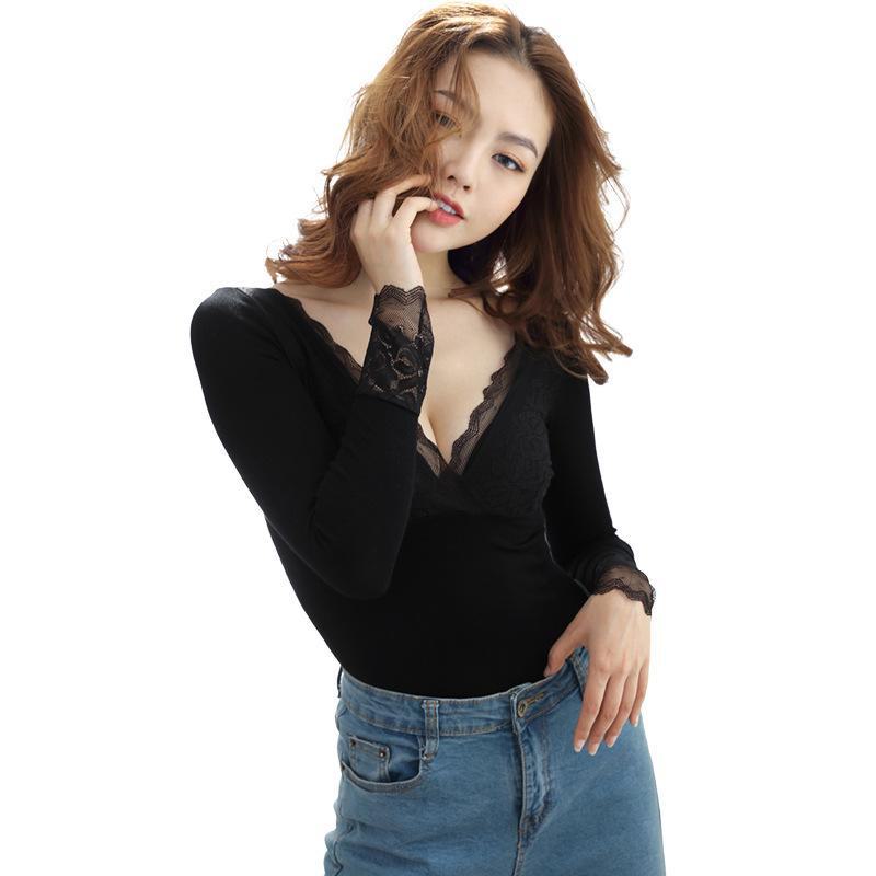 

Женское бесшовное кружевное термобелье для осени и зимы One Size чёрный