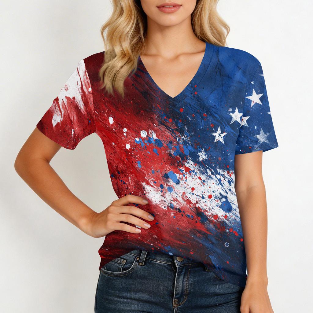 Shirts For Women Trendy V Neck T Shirts Casual Printed Blouse Tops For Women