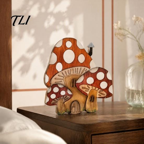 Miniature Mushroom Wood Crafts Wooden Fairy Door Decor, 2D Gnome Elf Ornament, Bunny Hand Fantasy Storybook Style Props Painted Craft,