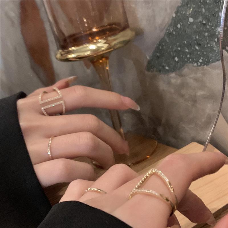 High-End I-Shaped Full Diamond Zircon Open Adjustable Women's Ring
