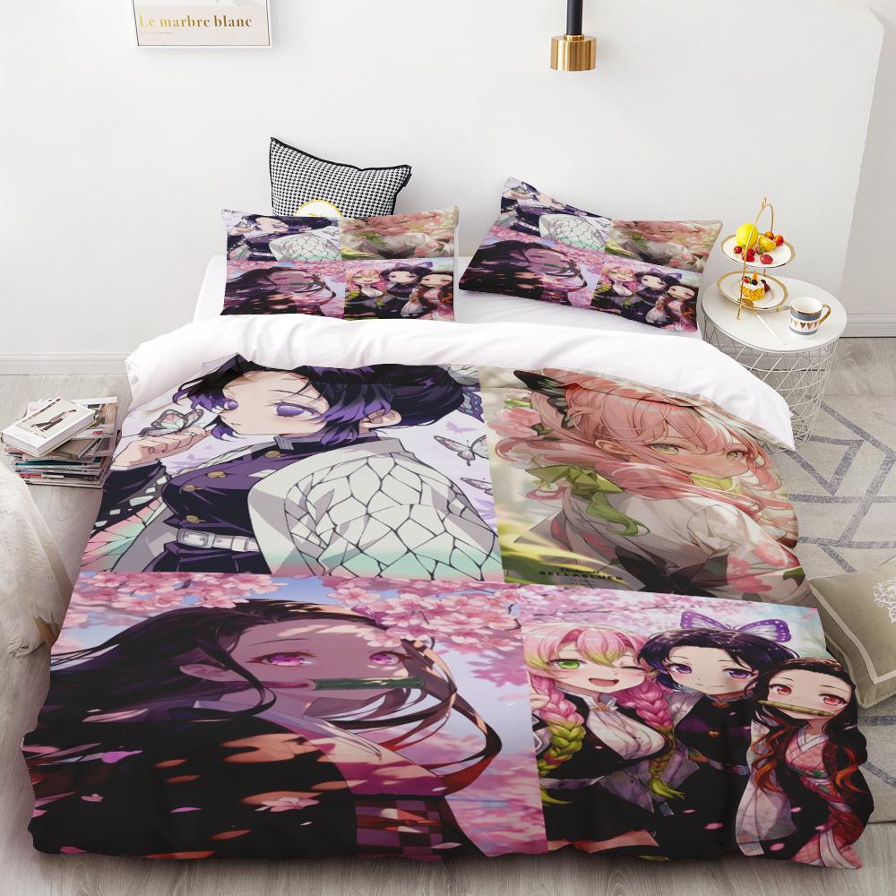 Duvet Cover Kamado Nezuko Demon Slayer Bedding Set Set Bedspread Pillowcase King Queen Full Single Size Bed Linen Kids Teen Gift