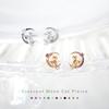 silver earrings with a cat and crescent moon choose your birthstone Women's motif, (May, emerald)