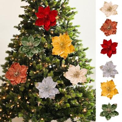 Christmas Flowers Glitter Artificial Ornaments Soft Xmas Tree Flower Arrangement New Year Wedding Decor