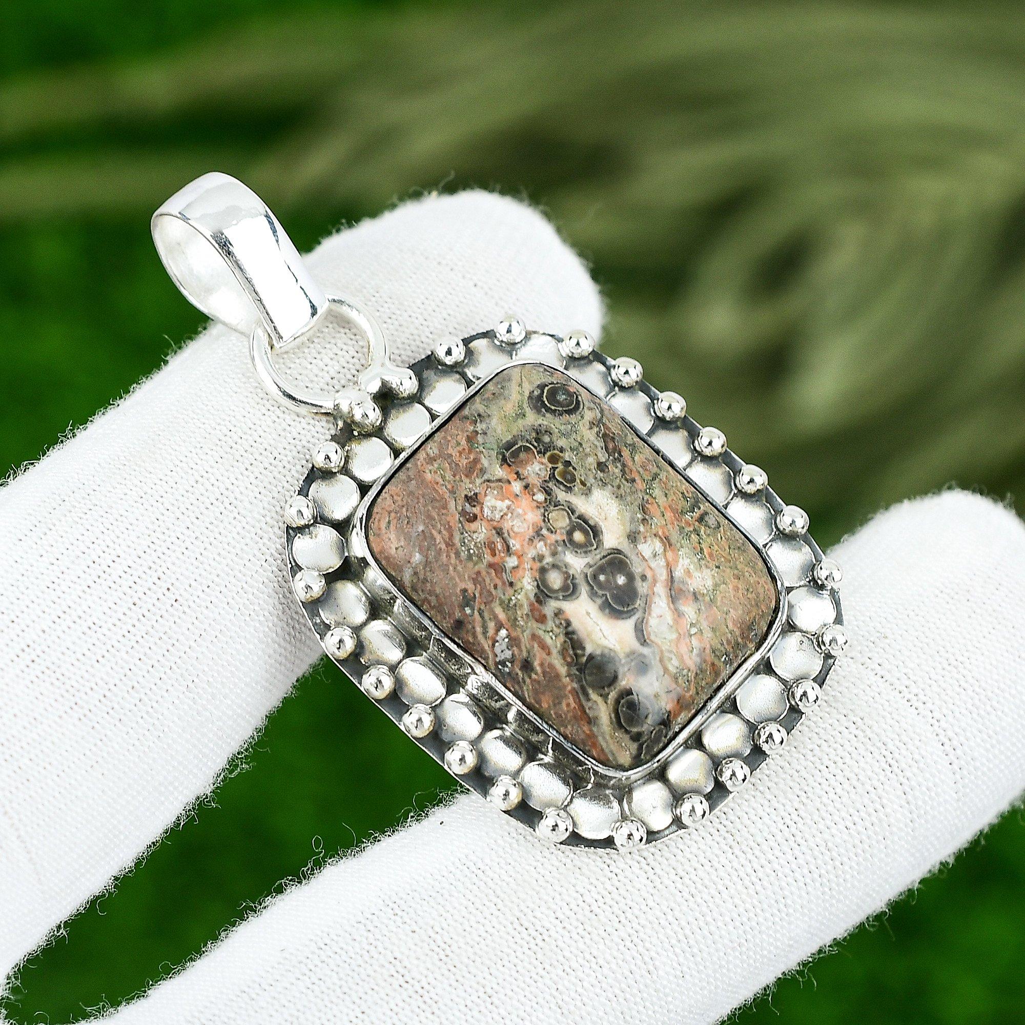 

Natural Ocean Jasper Gemstone Pendant Black 925 Sterling Silver Indian Jewelry