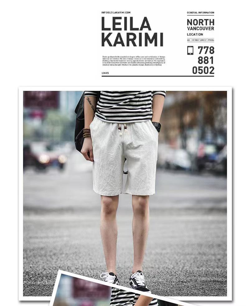Men's Korean Style Cotton Linen Beach Shorts - Casual Plus Size, Solid Color, Five-Point Design.