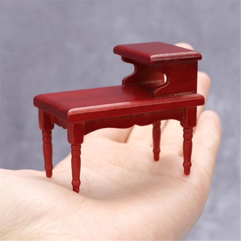 Vintage 1/12 Dollhouses Miniature Wood Coffee Table Two Tiers Side Desk for Living Room Decoration Model Scene Decors