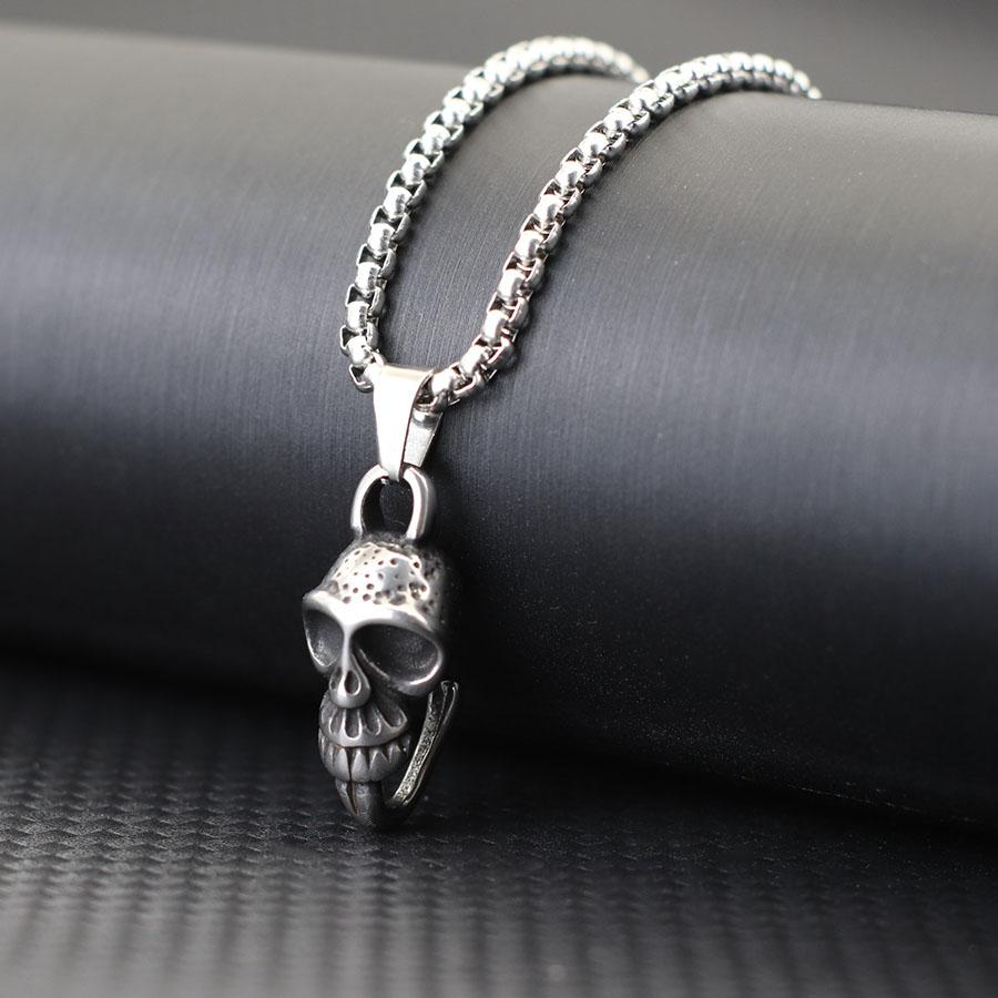 New Skull Necklace For Men 60cm Cuban Chain Hiphop Rock Stainless Steel Anchor Collar Outdoor Cycling Neck Accessories Homme