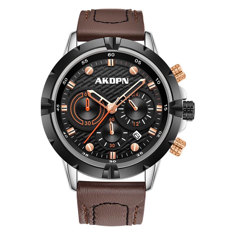 AKDPN Men's Multi-Function Chronograph Quartz Watch with Leather Strap